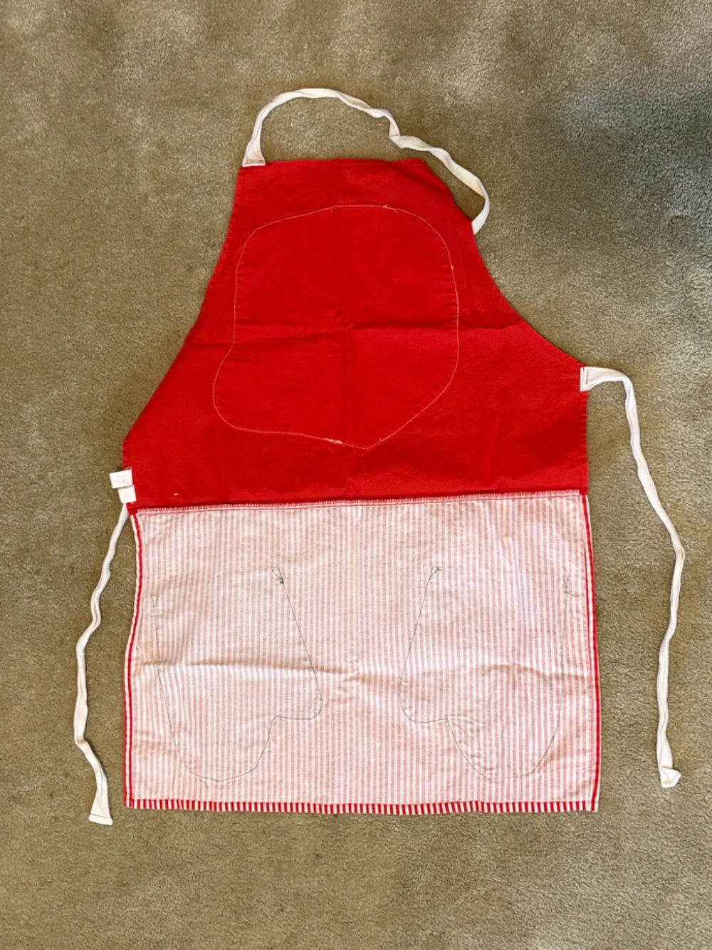 Vintage Russ Christmas Santa Red White & Green Striped Waist-Tie Apron